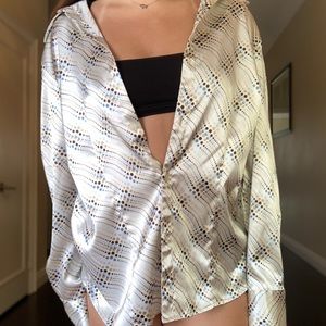 Silky polka dot white button up